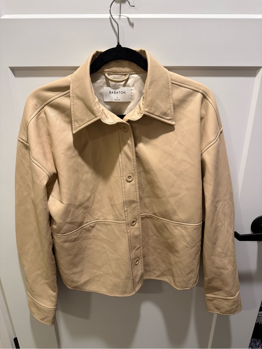 Aritzia Babaton Faux Leather Shirt Jacket S Beige Cream Vegan Leather Shacket